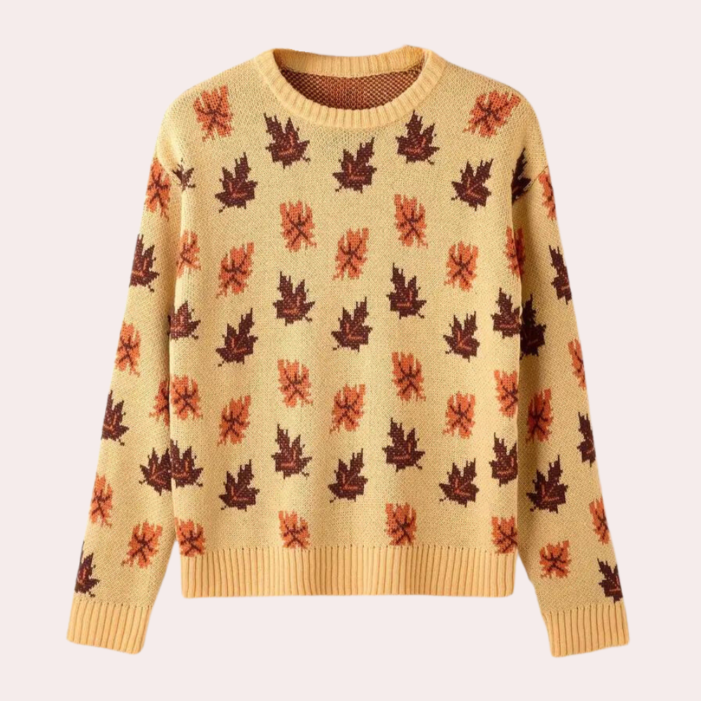 EB | Strickpullover Blattmuster Rundhals Langarm Rippbündchen