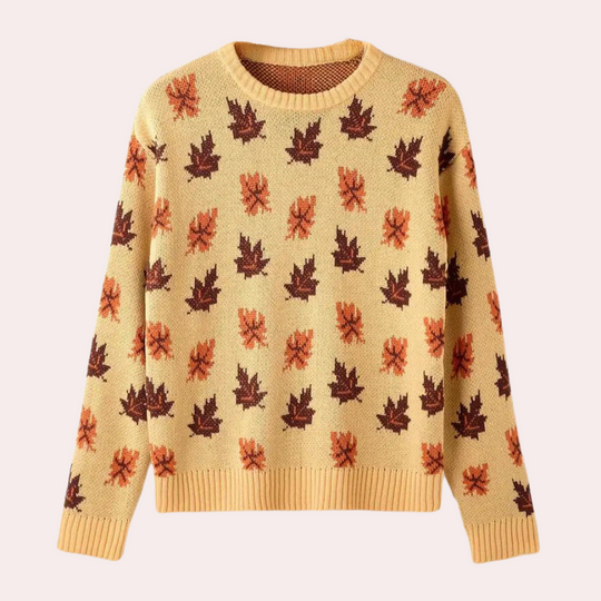 EB | Strickpullover Blattmuster Rundhals Langarm Rippbündchen