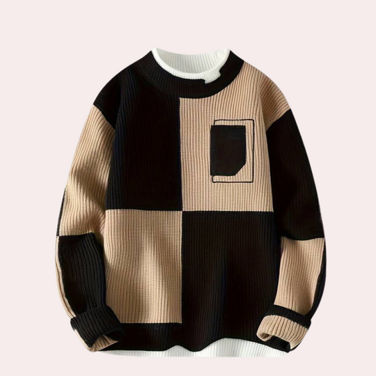 EB | Strickpullover mit Karierter Kontrast Weiches Strick Modernes Design