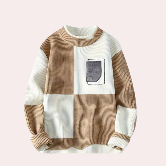 EB | Strickpullover mit Karierter Kontrast Weiches Strick Modernes Design