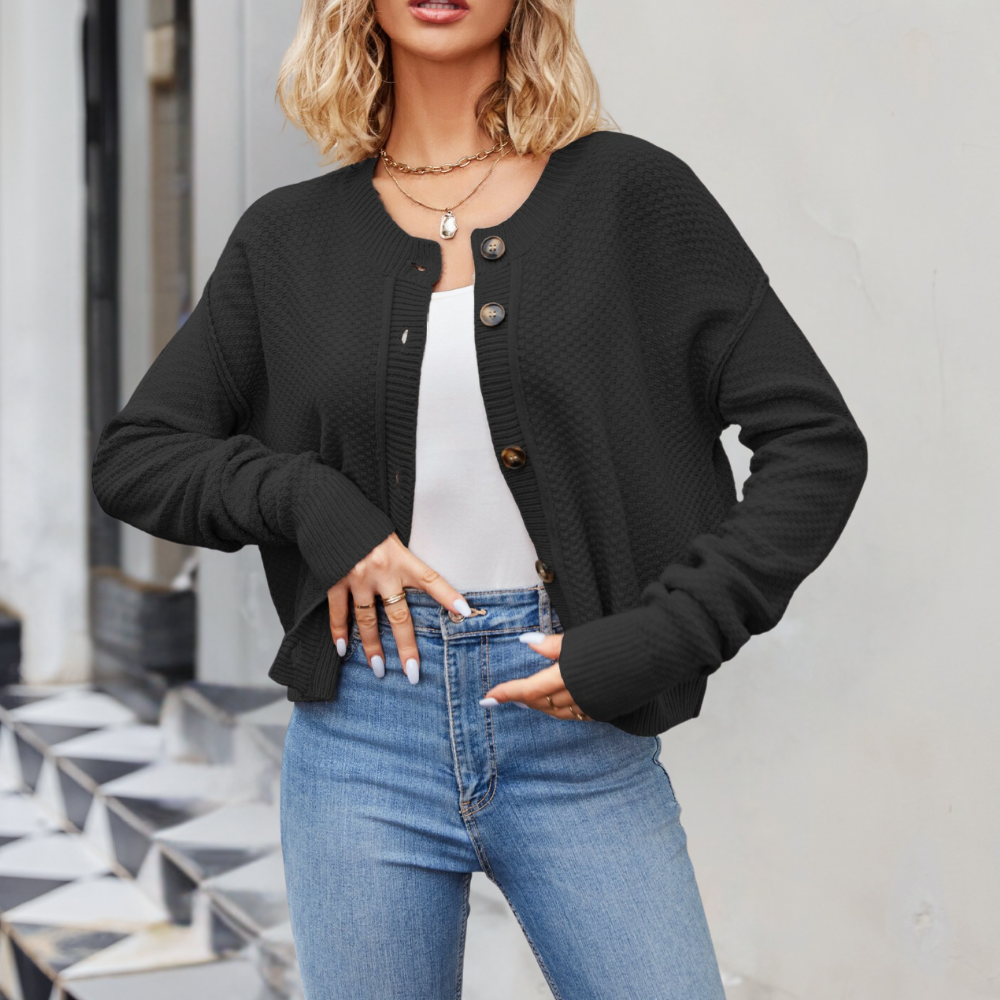 EB | Kurze Strickjacke Strukturiertes Muster Moderne Passform
