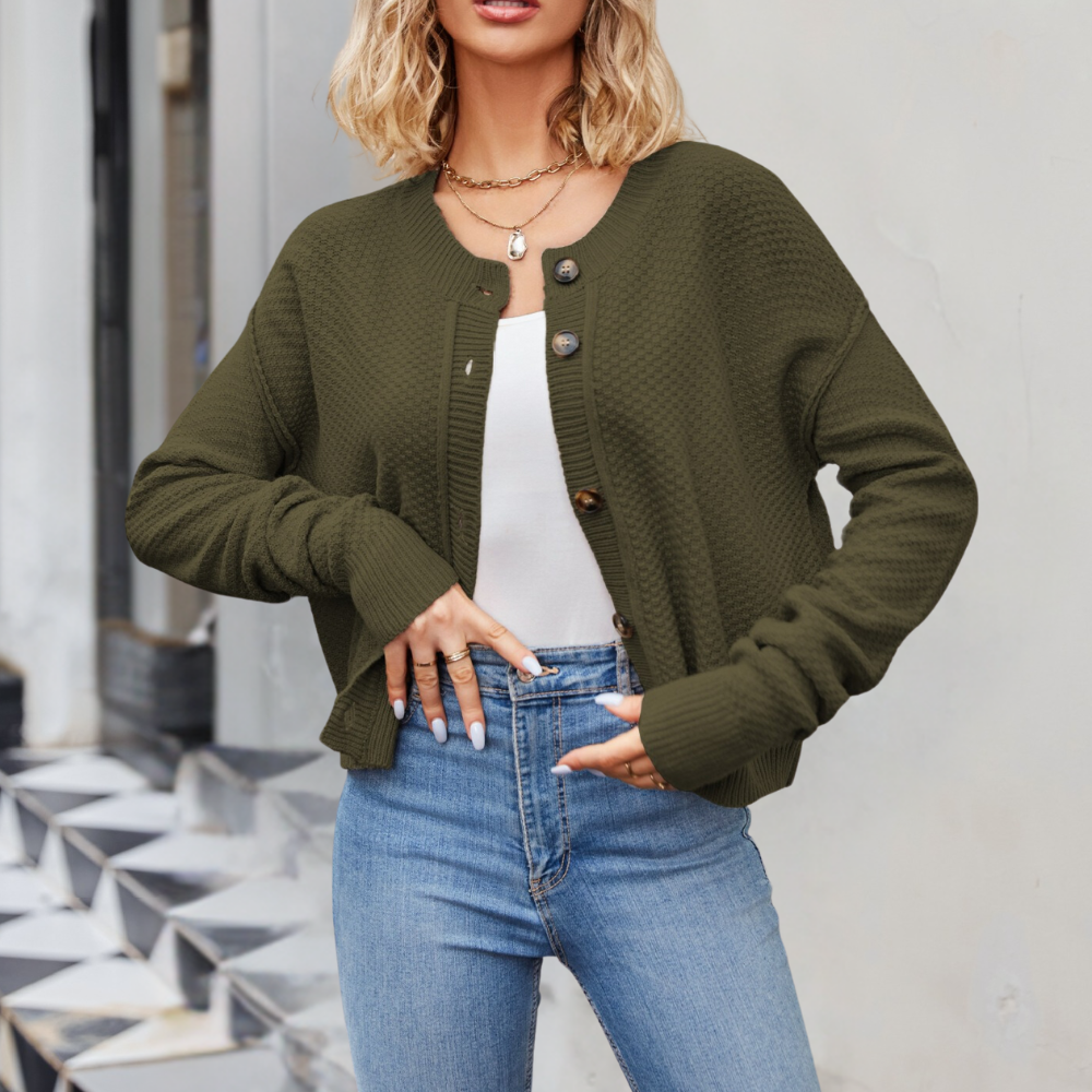 EB | Kurze Strickjacke Strukturiertes Muster Moderne Passform