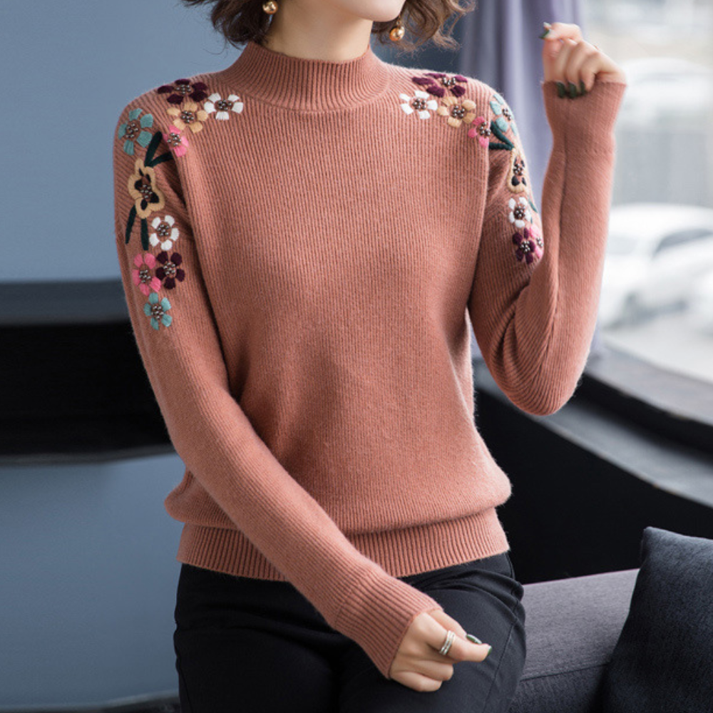 EB | Weiche Damenpullover mit Bestickten Blumen
