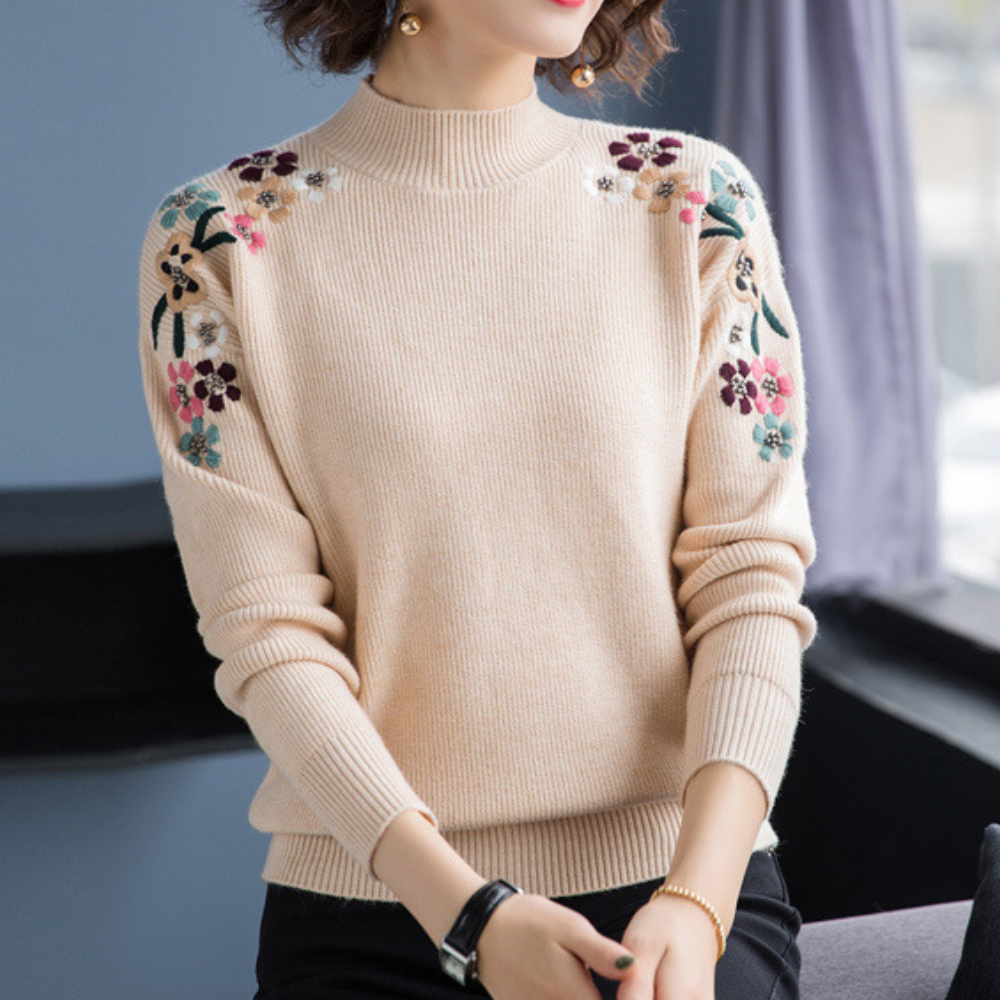 EB | Weiche Damenpullover mit Bestickten Blumen
