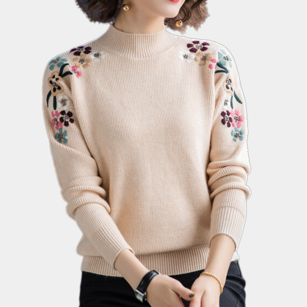 EB | Weiche Damenpullover mit Bestickten Blumen