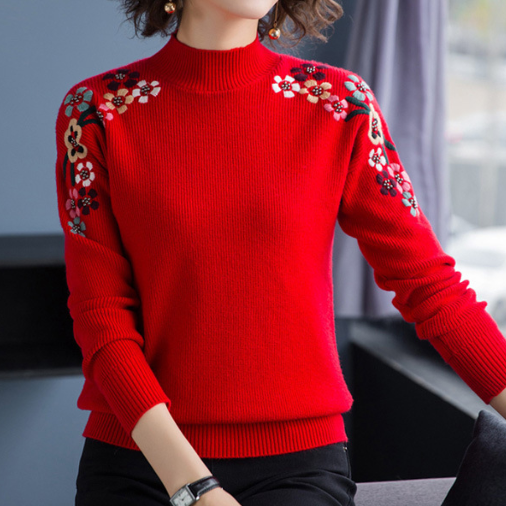 EB | Weiche Damenpullover mit Bestickten Blumen