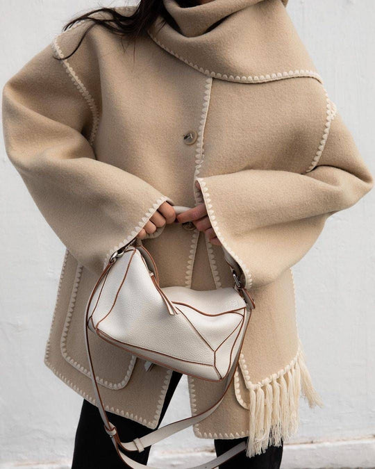 EB | Mantel Poncho-Stil - Oversized Passform - Wollmischung - Hoher Kragen - 3/4 Ärmel