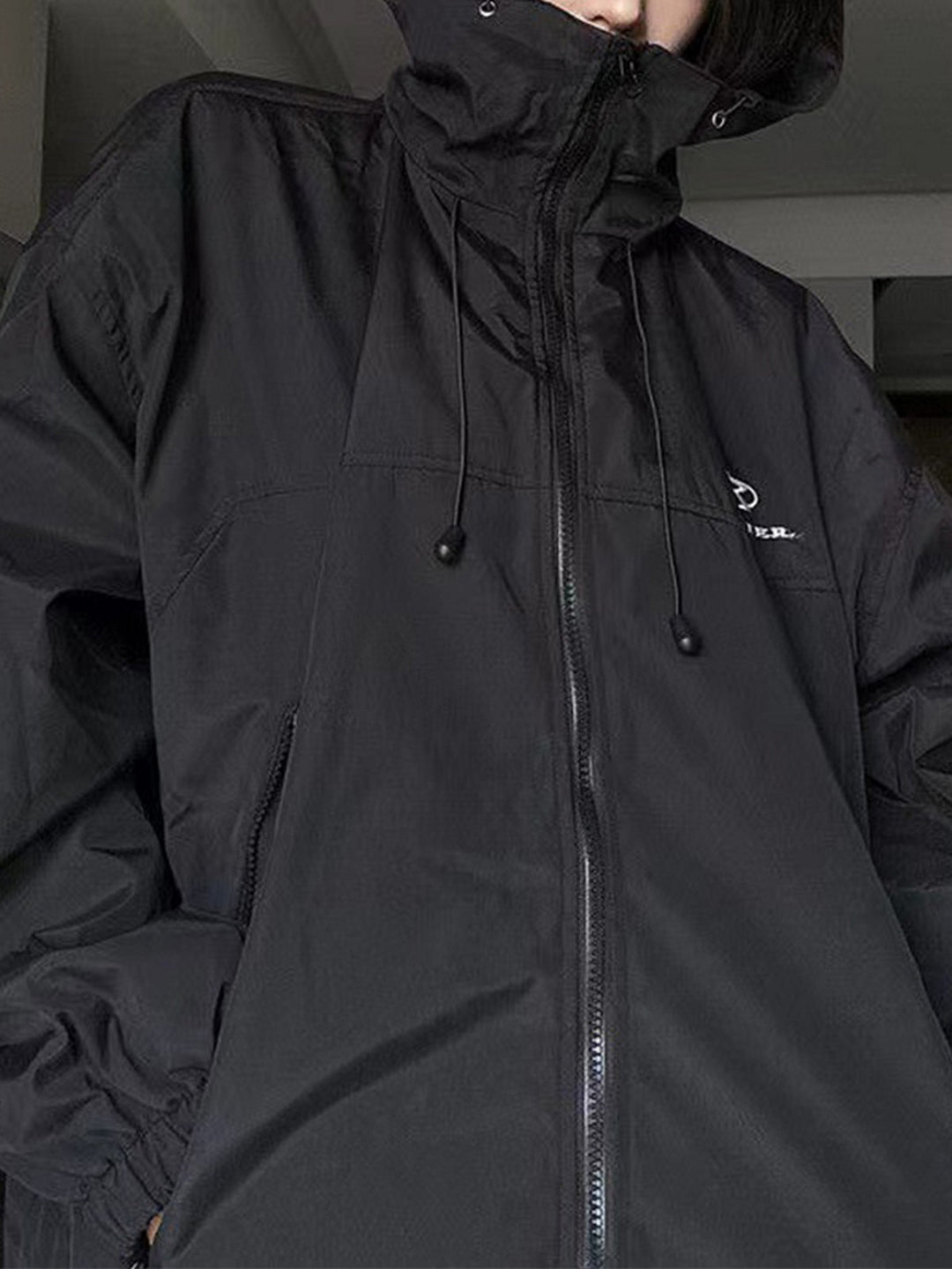 EB | Retro Schwarze Wasserdichte Outdoorjacke mit Kapuze