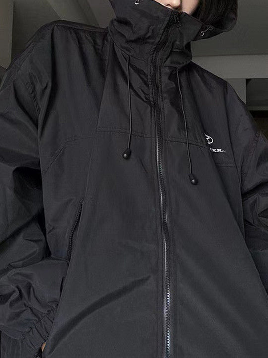 EB | Retro Schwarze Wasserdichte Outdoorjacke mit Kapuze