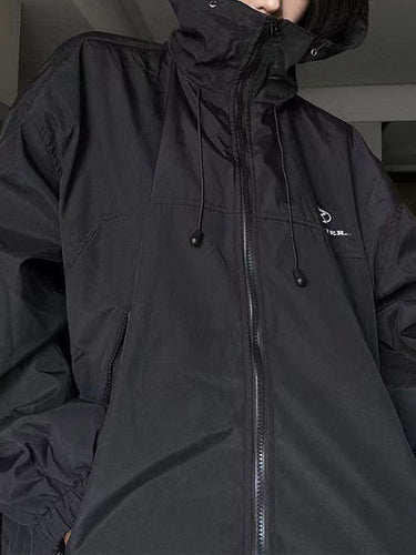 EB | Retro Schwarze Wasserdichte Outdoorjacke mit Kapuze