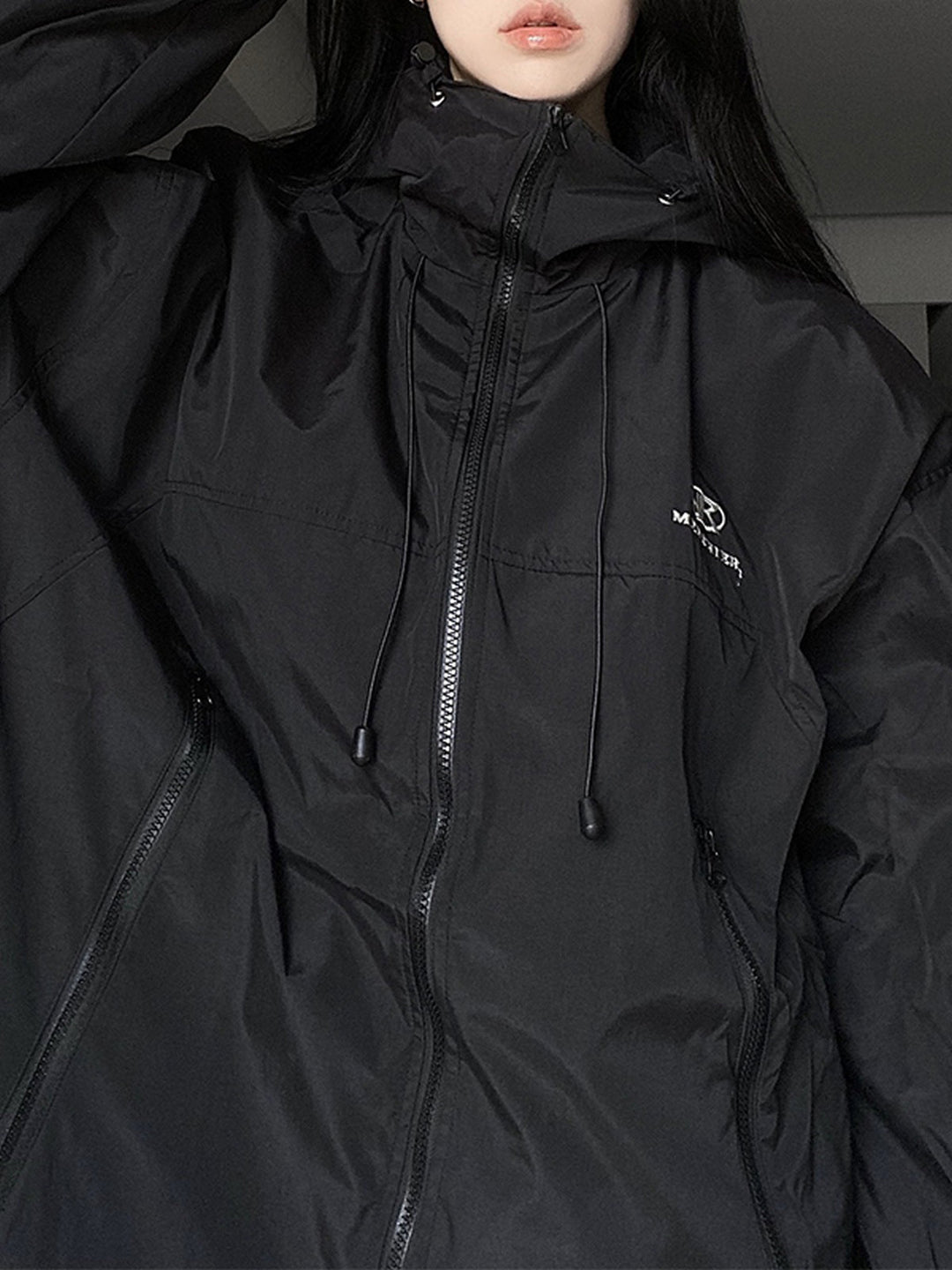 EB | Retro Schwarze Wasserdichte Outdoorjacke mit Kapuze