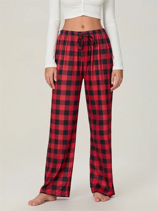 EB | Weihnachts-Plaid-Print Schnür-Elastic-Schlafhose