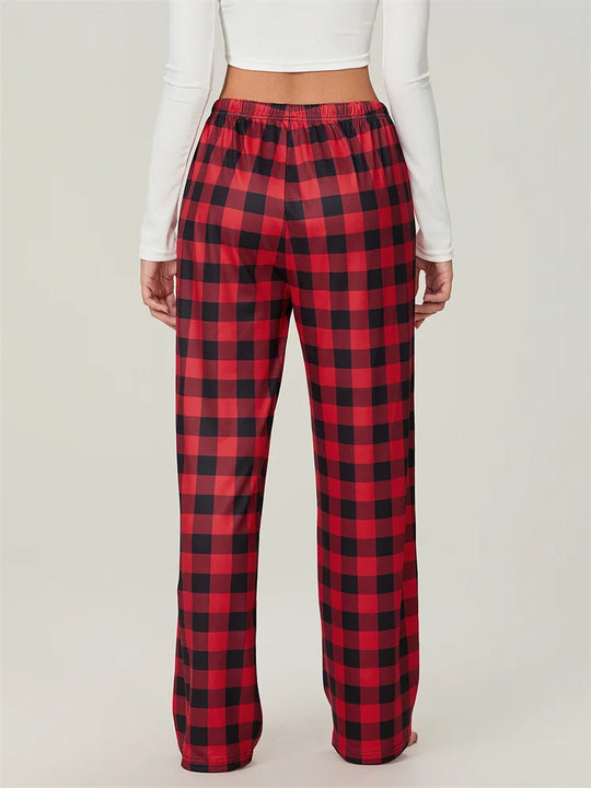 EB | Weihnachts-Plaid-Print Schnür-Elastic-Schlafhose