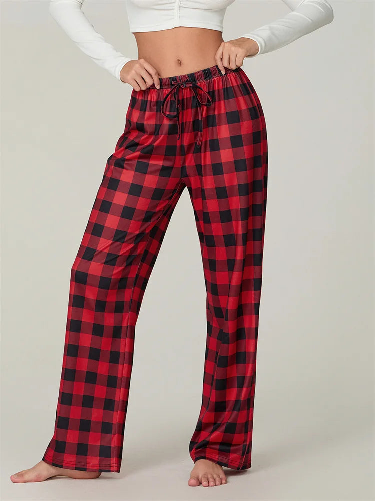EB | Weihnachts-Plaid-Print Schnür-Elastic-Schlafhose