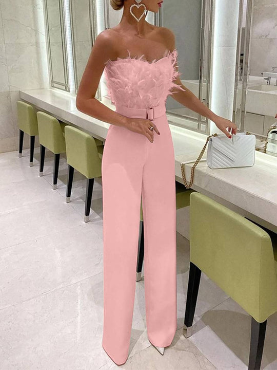 EB | Kombination Tube mit Gerader Beinform Bustier mit Federn Elegante Frau Weiß