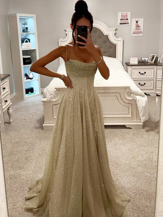 EB | Lange Kleid Bräunung mit Feinern Trägern Ärmellos Damen Elegant Abend Zeremonie