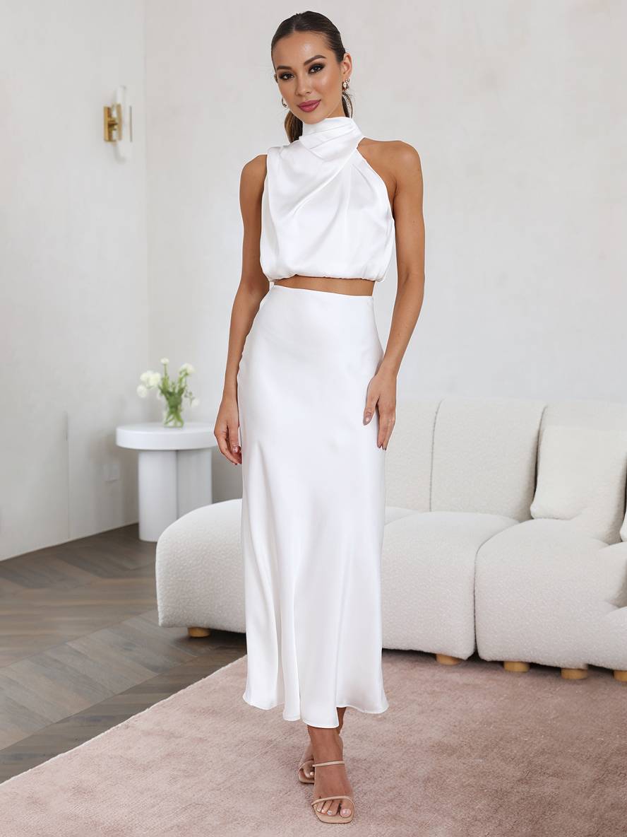 EB | Kleid Gäste Hochzeit Damen Halter Ärmellos Damen Elegante Abend Zweiteilige Brautjungfernkleid