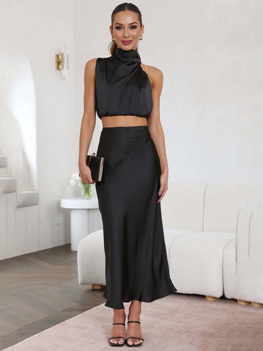 EB | Kleid Gäste Hochzeit Damen Halter Ärmellos Damen Elegante Abend Zweiteilige Brautjungfernkleid