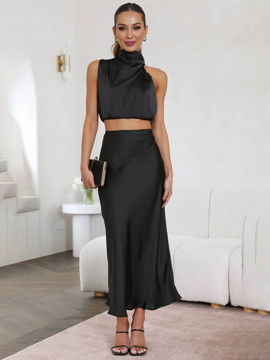 EB | Kleid Gäste Hochzeit Damen Halter Ärmellos Damen Elegante Abend Zweiteilige Brautjungfernkleid