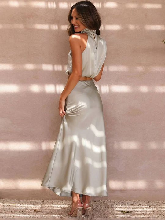 EB | Kleid Gäste Hochzeit Damen Halter Ärmellos Damen Elegante Abend Zweiteilige Brautjungfernkleid