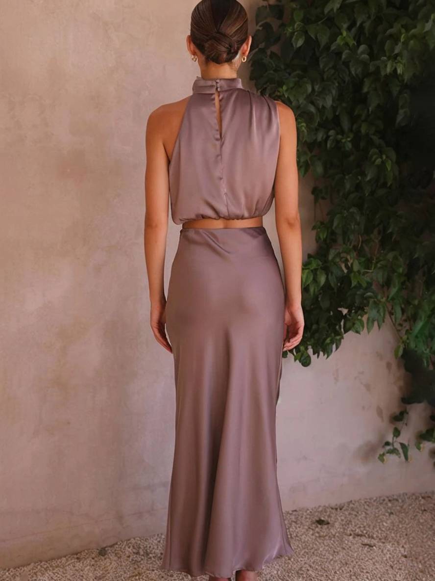 EB | Kleid Gäste Hochzeit Damen Halter Ärmellos Damen Elegante Abend Zweiteilige Brautjungfernkleid