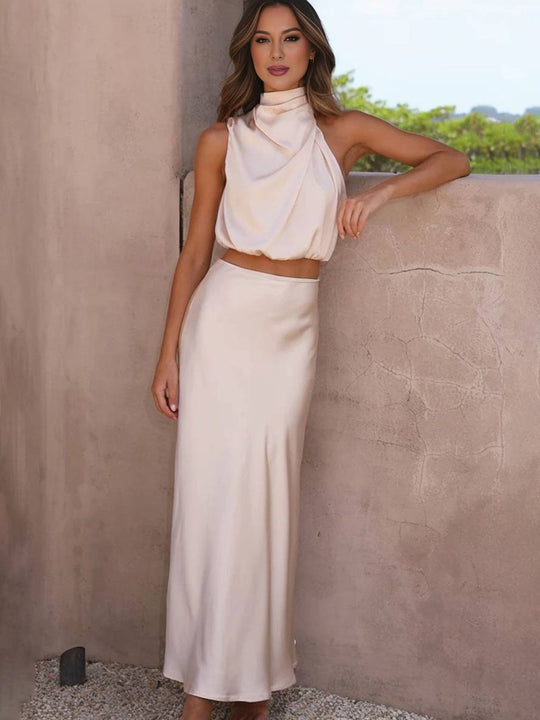 EB | Kleid Gäste Hochzeit Damen Halter Ärmellos Damen Elegante Abend Zweiteilige Brautjungfernkleid