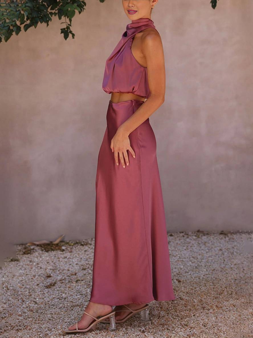EB | Kleid Gäste Hochzeit Damen Halter Ärmellos Damen Elegante Abend Zweiteilige Brautjungfernkleid