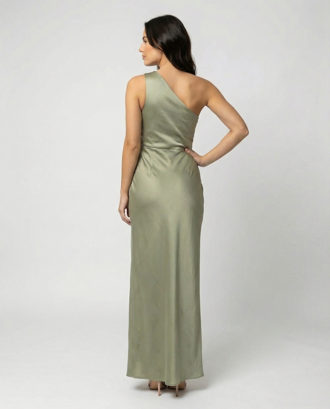 EB | Kleid Brautjungfer aus Satin Eng mit Schlitz An Der Seite Eine Schulter Ohne Ärmel Elegantes Abendkleid für Hochzeit