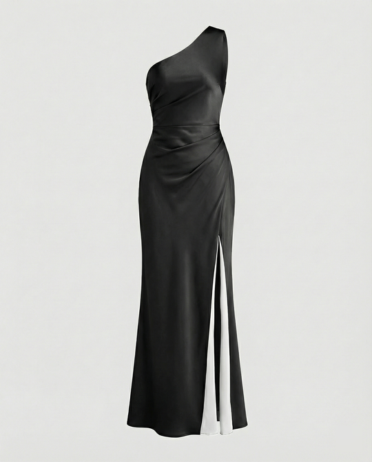 EB | Kleid Brautjungfer aus Satin Eng mit Schlitz An Der Seite Eine Schulter Ohne Ärmel Elegantes Abendkleid für Hochzeit