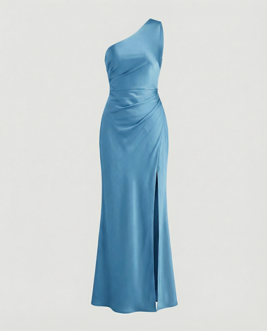 EB | Kleid Brautjungfer aus Satin Eng mit Schlitz An Der Seite Eine Schulter Ohne Ärmel Elegantes Abendkleid für Hochzeit