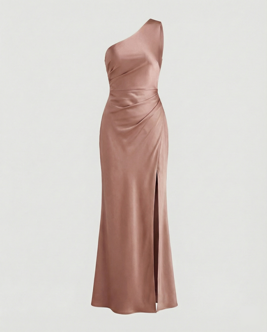 EB | Kleid Brautjungfer aus Satin Eng mit Schlitz An Der Seite Eine Schulter Ohne Ärmel Elegantes Abendkleid für Hochzeit