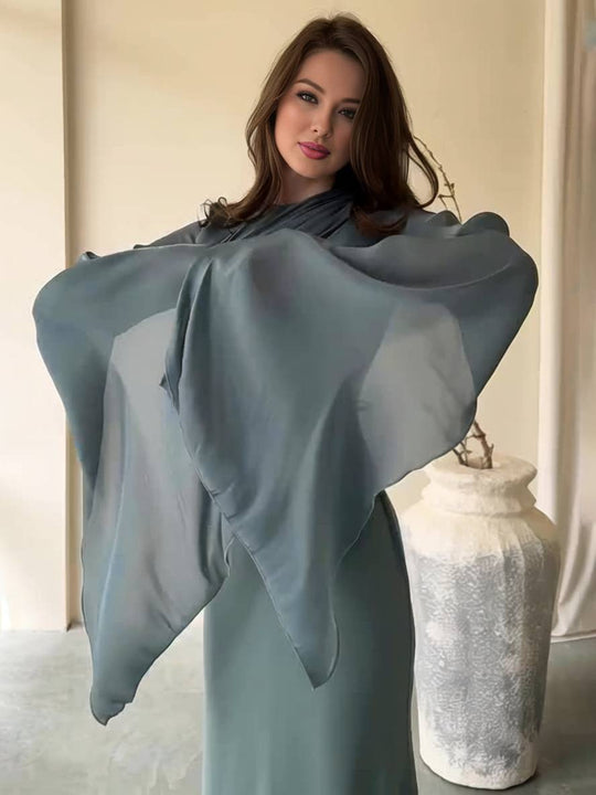 EB | Langes Satin Kleid Enger Runder Ausschnitt Gesplittete Ärmel Lange Ärmel Damen Elegant Abend Ball Prom Zeremonie