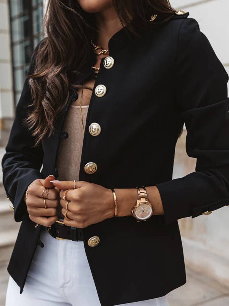 EB | Kurz Offiziersjackett mit Knopfkragen Damen Eleganter Blazer