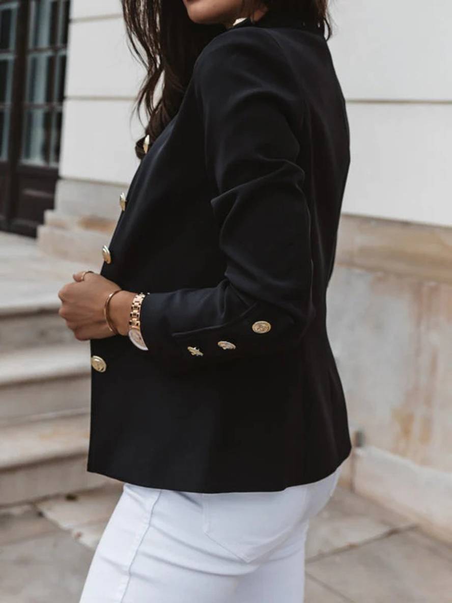 EB | Kurz Offiziersjackett mit Knopfkragen Damen Eleganter Blazer