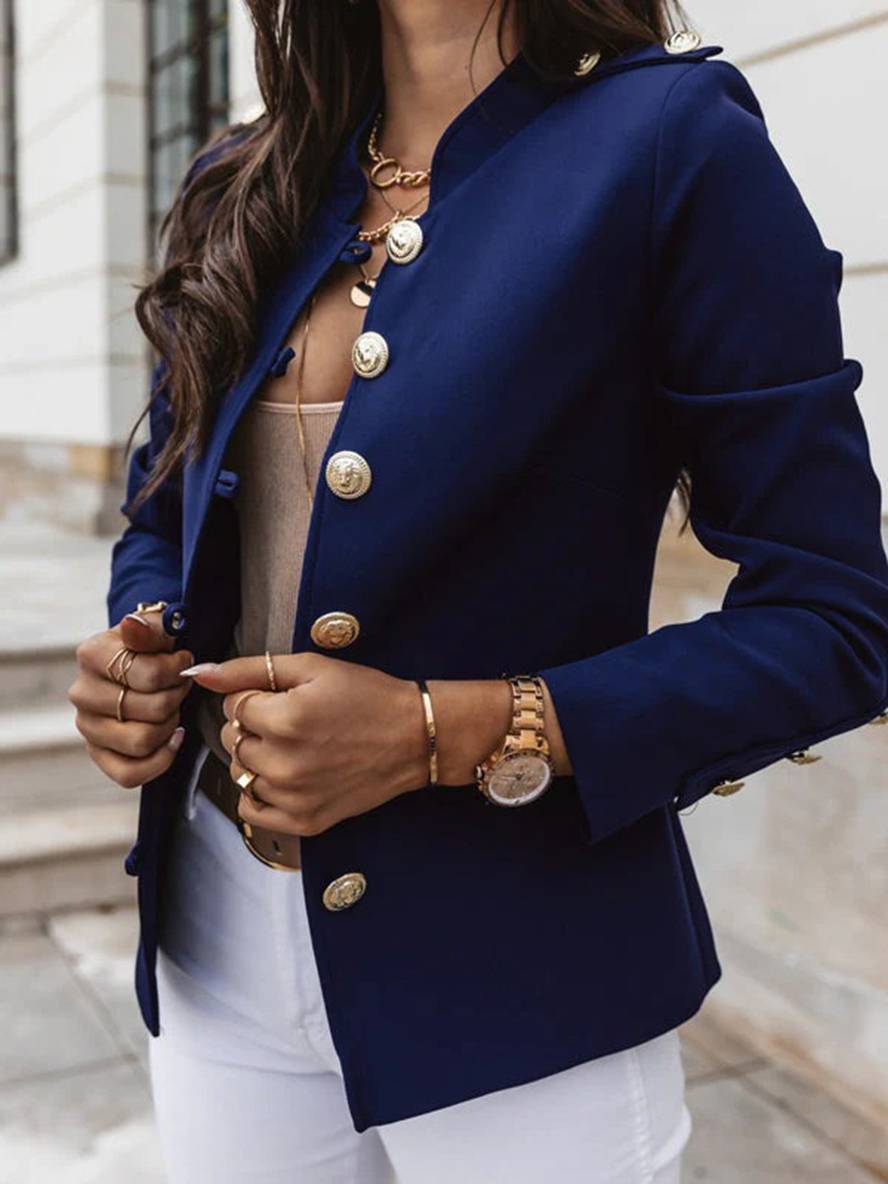 EB | Kurz Offiziersjackett mit Knopfkragen Damen Eleganter Blazer
