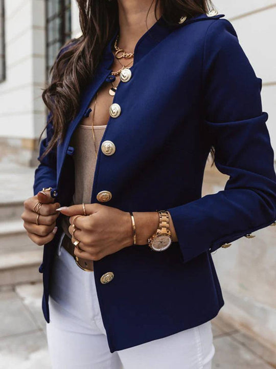 EB | Kurz Offiziersjackett mit Knopfkragen Damen Eleganter Blazer