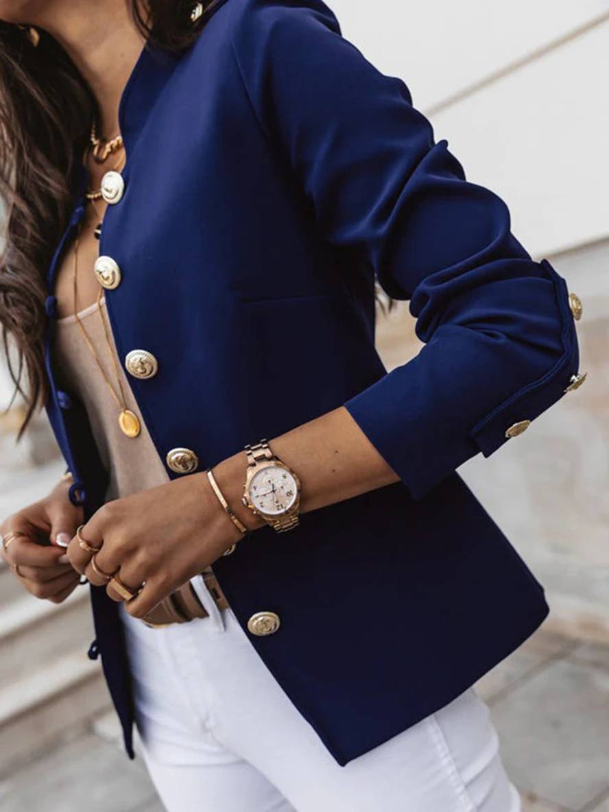 EB | Kurz Offiziersjackett mit Knopfkragen Damen Eleganter Blazer