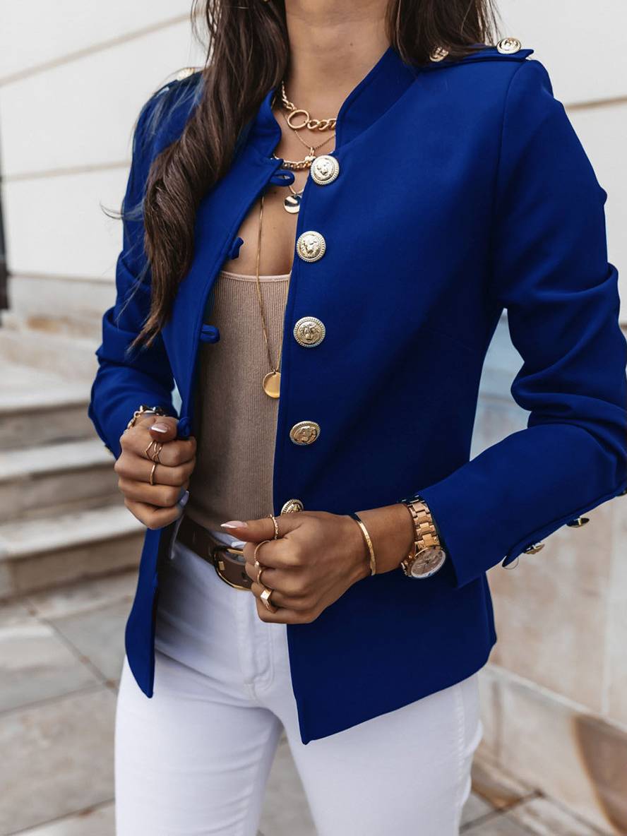 EB | Kurz Offiziersjackett mit Knopfkragen Damen Eleganter Blazer