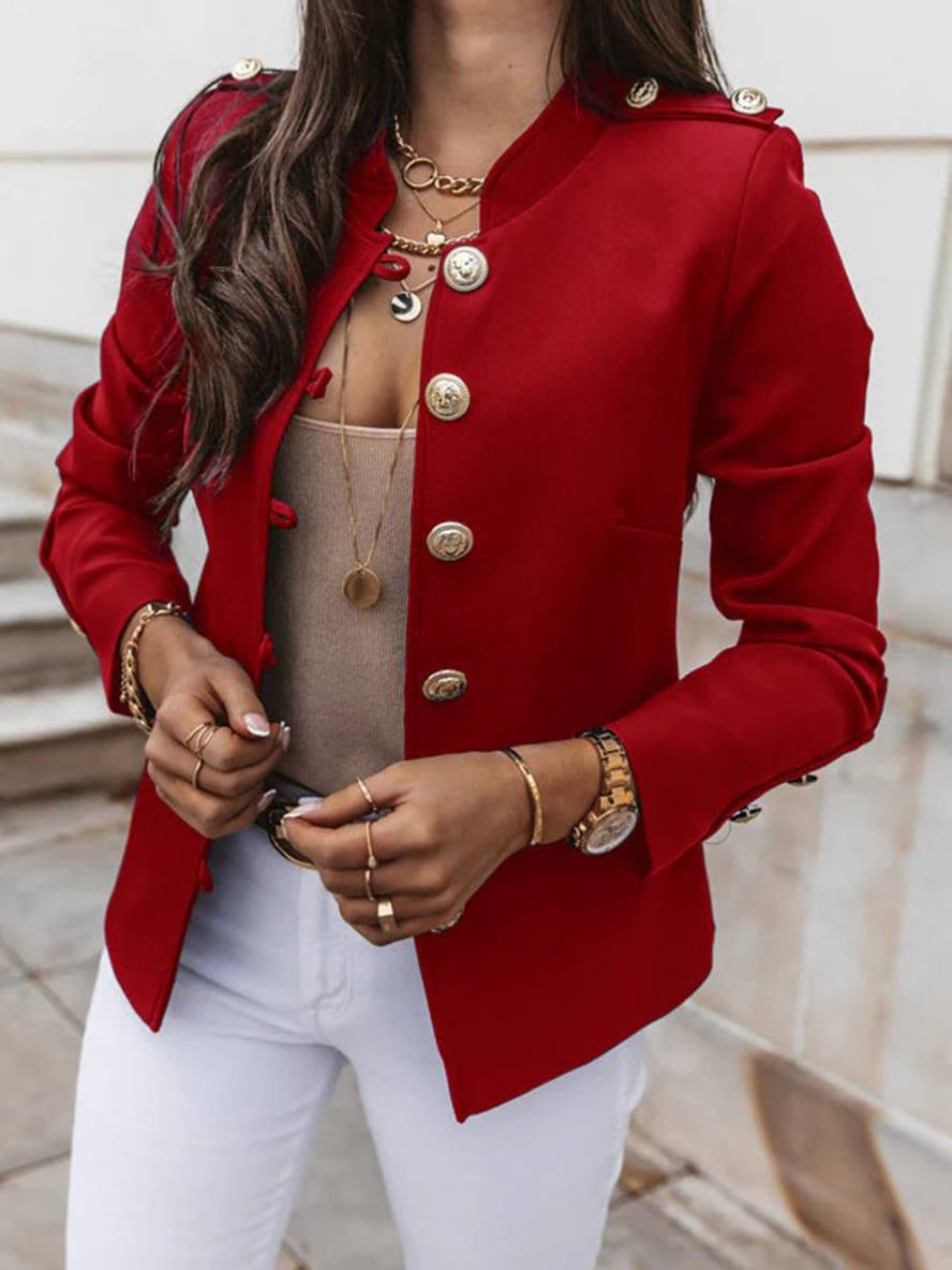 EB | Kurz Offiziersjackett mit Knopfkragen Damen Eleganter Blazer