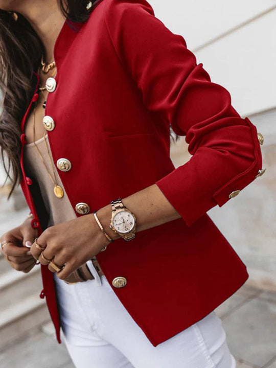 EB | Kurz Offiziersjackett mit Knopfkragen Damen Eleganter Blazer