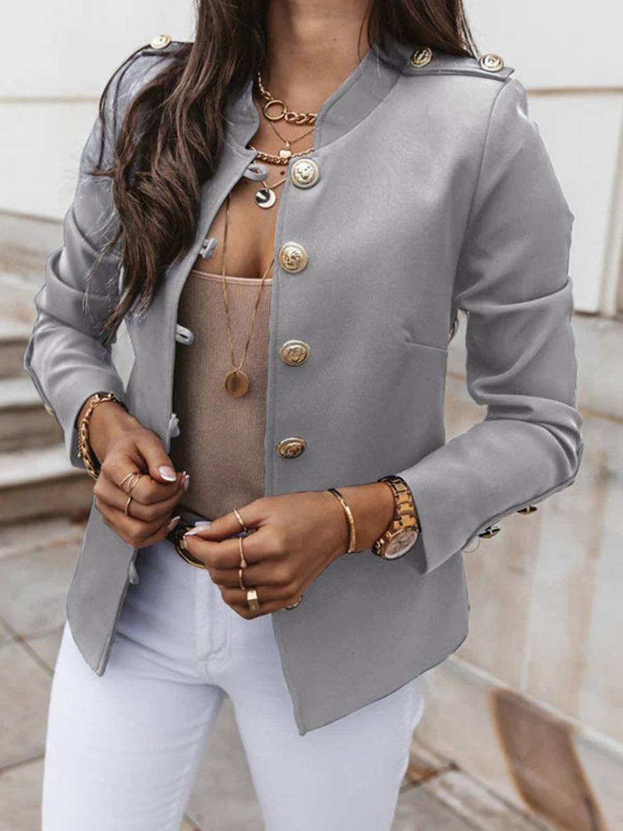EB | Kurz Offiziersjackett mit Knopfkragen Damen Eleganter Blazer