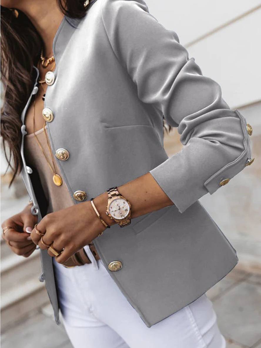 EB | Kurz Offiziersjackett mit Knopfkragen Damen Eleganter Blazer