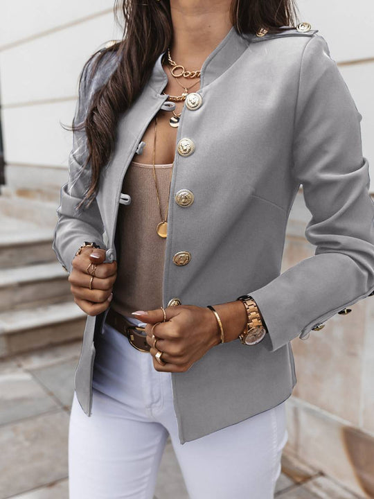 EB | Kurz Offiziersjackett mit Knopfkragen Damen Eleganter Blazer