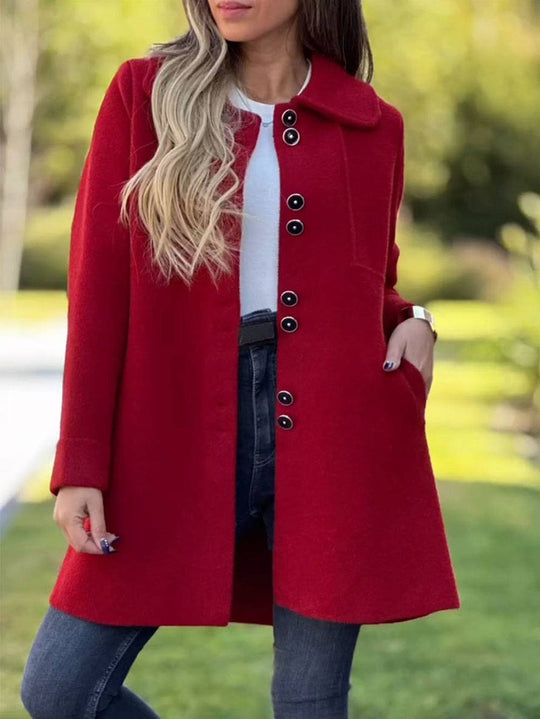 EB | Wollmischung Jacke - raffinierte lange Knopf-Oberbekleidung