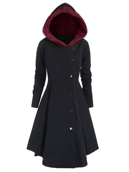 Heidi-Mode | Mid-Length Mantel mit Kapuze Knöpfen Lange Ärmel Damen Elegante Freizeitmode Halloween Weihnachten Cape