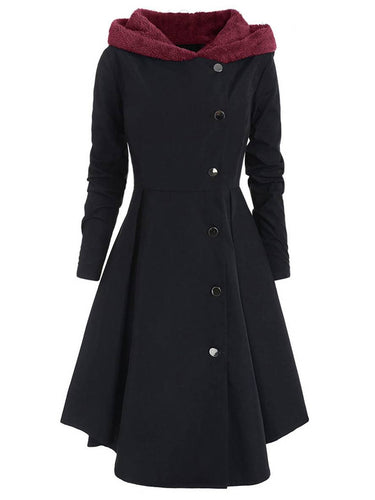 Heidi-Mode | Mid-Length Mantel mit Kapuze Knöpfen Lange Ärmel Damen Elegante Freizeitmode Halloween Weihnachten Cape