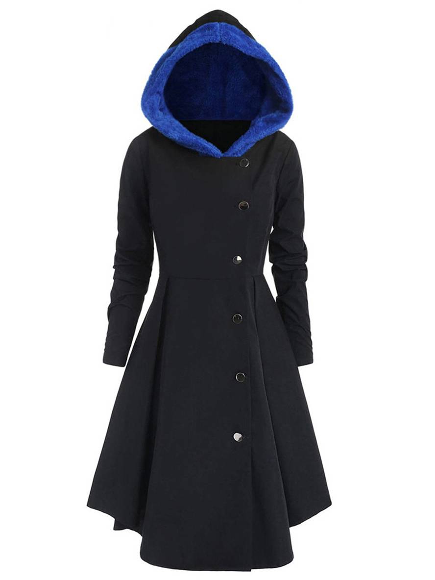 Heidi-Mode | Mid-Length Mantel mit Kapuze Knöpfen Lange Ärmel Damen Elegante Freizeitmode Halloween Weihnachten Cape