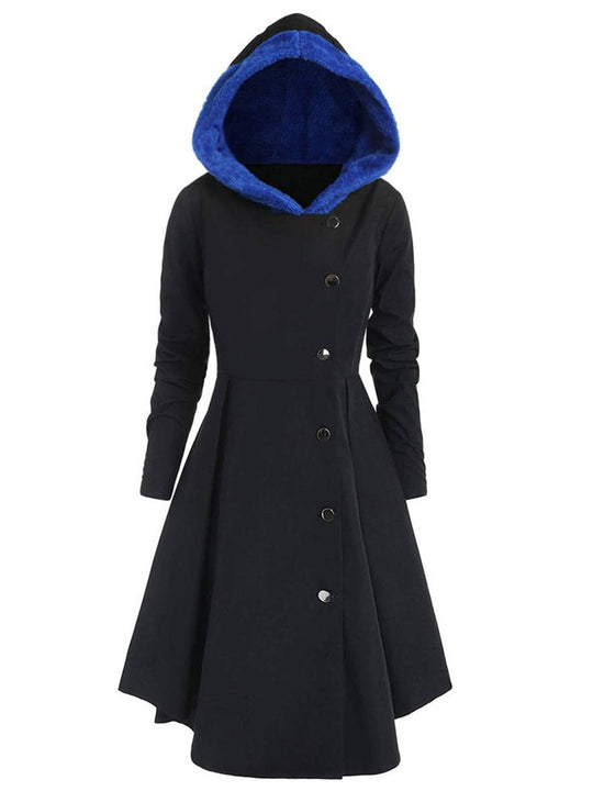 Heidi-Mode | Mid-Length Mantel mit Kapuze Knöpfen Lange Ärmel Damen Elegante Freizeitmode Halloween Weihnachten Cape