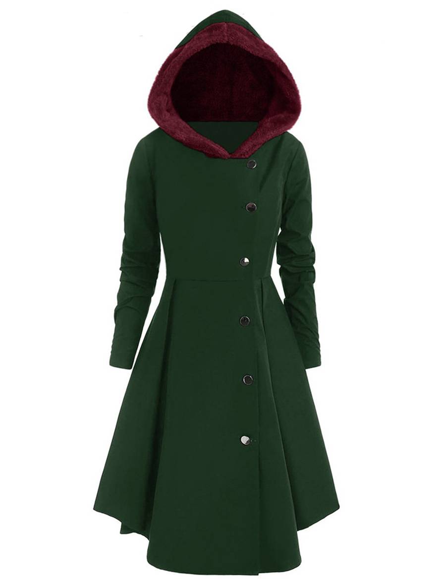 Heidi-Mode | Mid-Length Mantel mit Kapuze Knöpfen Lange Ärmel Damen Elegante Freizeitmode Halloween Weihnachten Cape