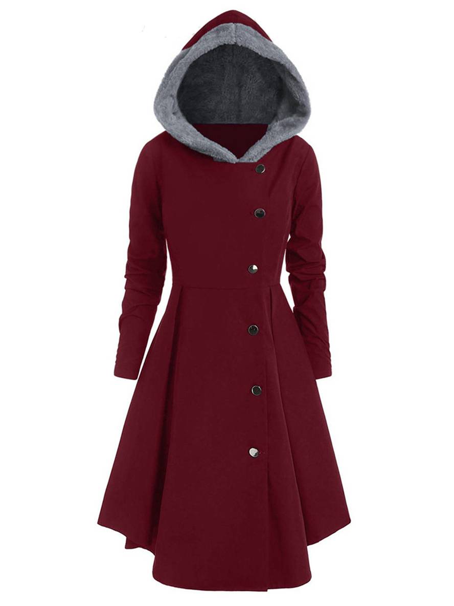 Heidi-Mode | Mid-Length Mantel mit Kapuze Knöpfen Lange Ärmel Damen Elegante Freizeitmode Halloween Weihnachten Cape